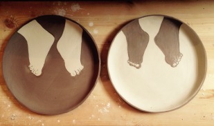 Feet, unfired and unglazed